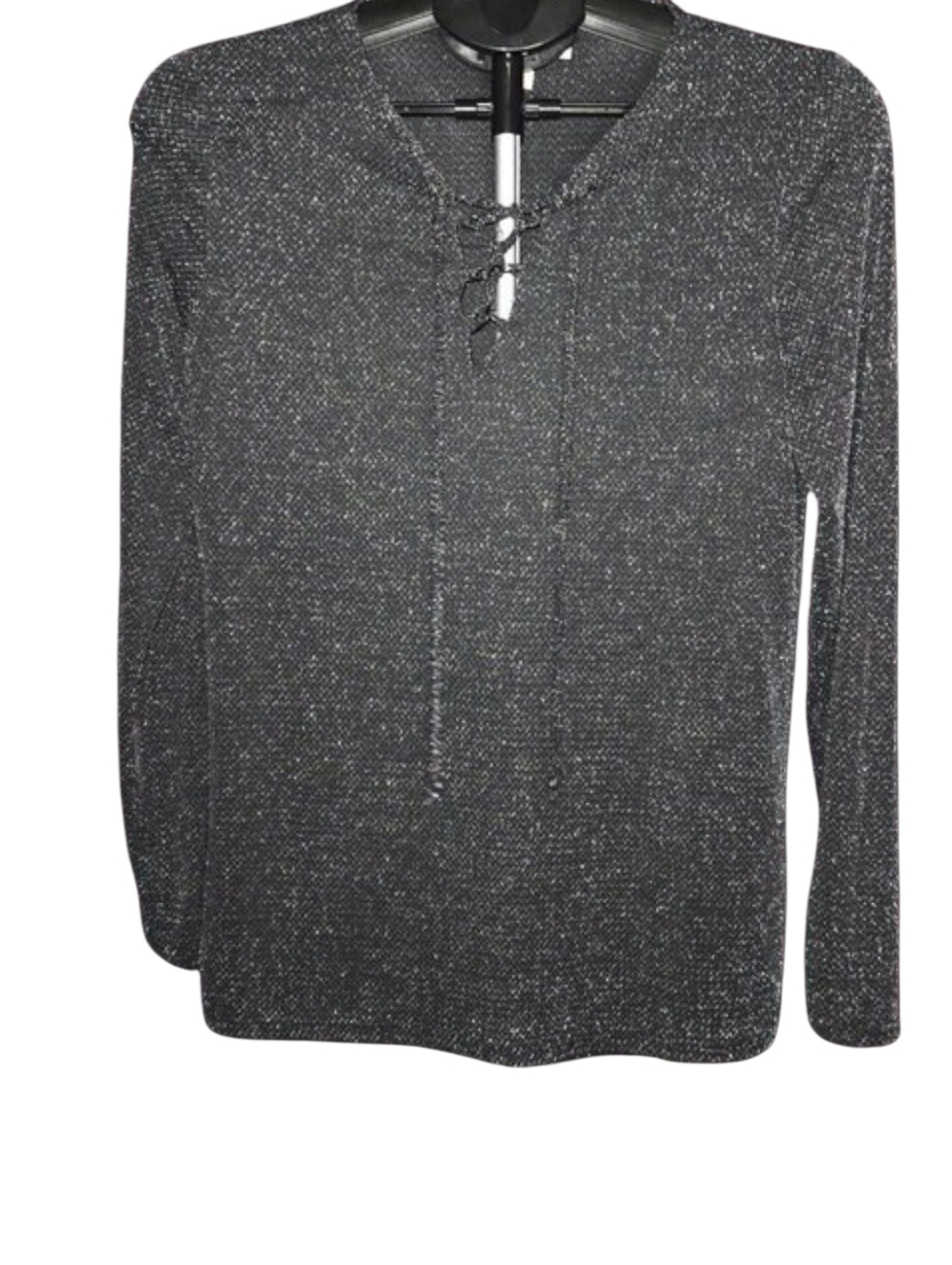 Michael Kors Black Metallic Knit Lace-Up Top Long Sleeve Size M